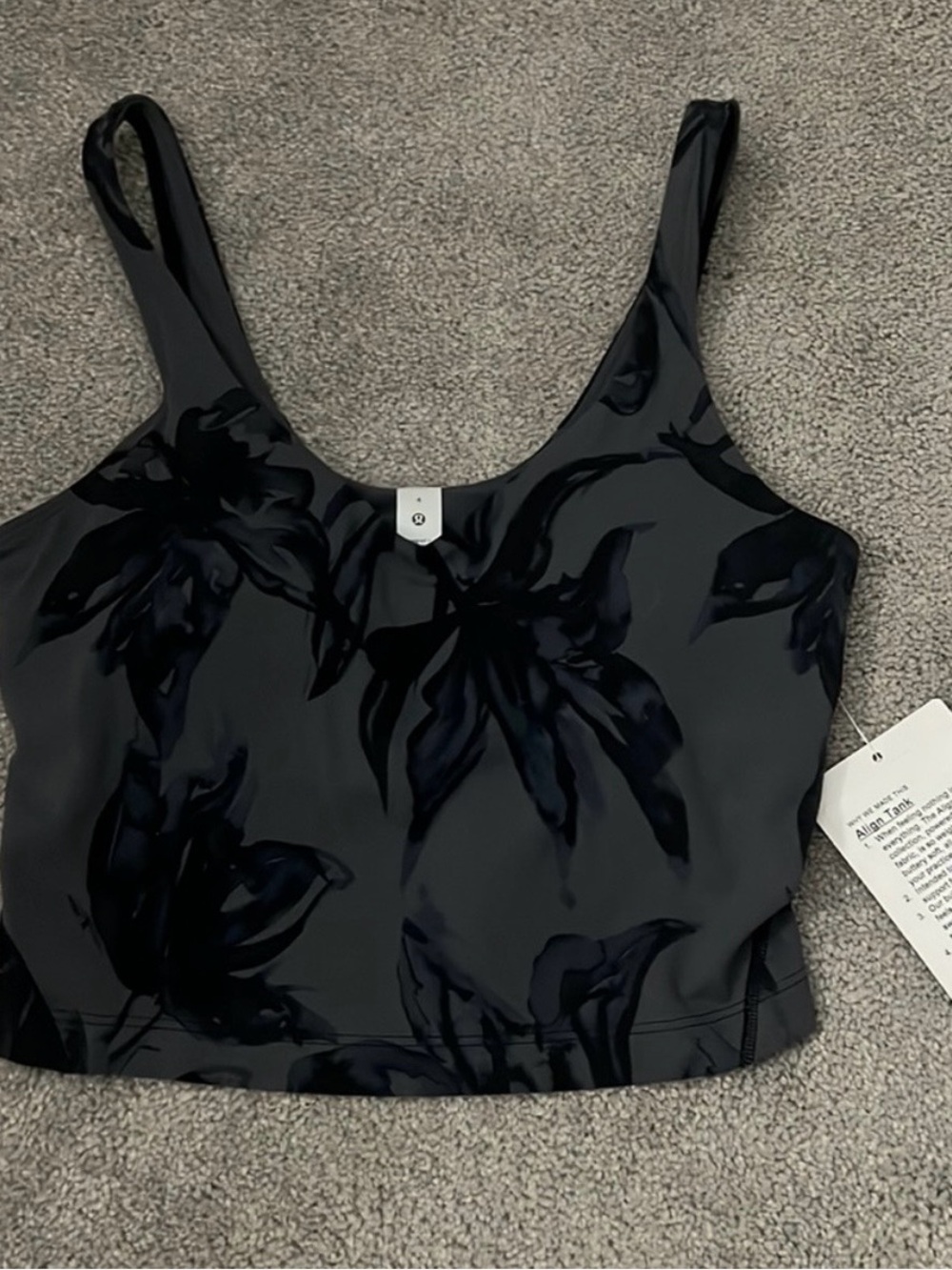 lululemon athletica Black Floral Scoop Crop Tank